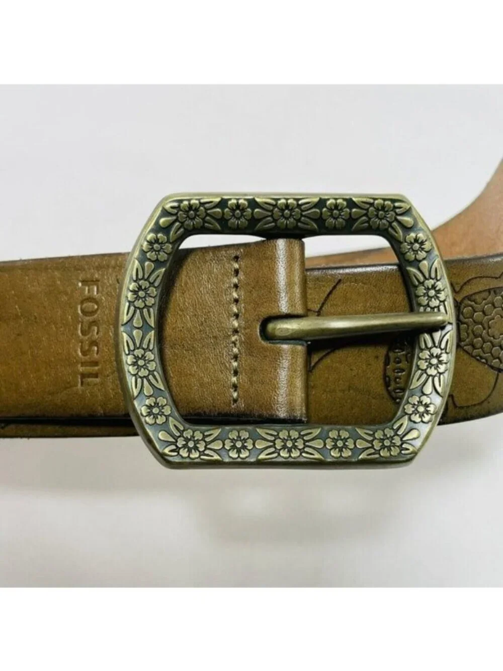 Fossil Genuine Leather Belt Size M Retro Flower Western Cowboy Cowgirl Brown Hip